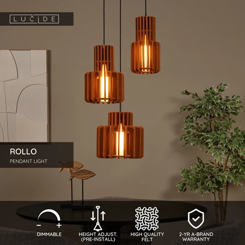 Lucide ROLLO - Pendant light - 3xE27 - Terracotta - USP